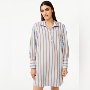 Striped Long Sleeve Shirt Dress Free Assembly Women's Shift Blouson Sleeves